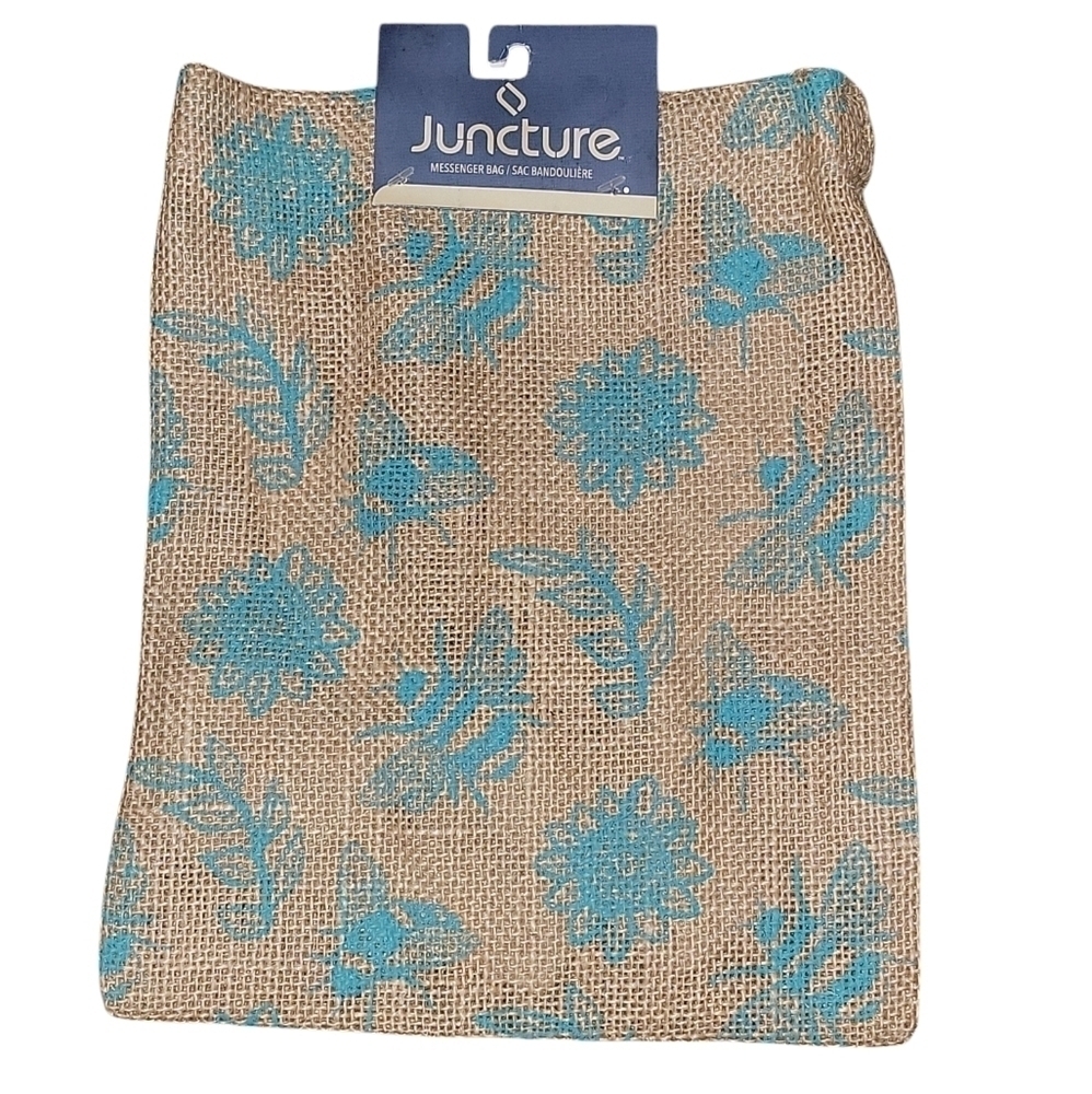 Messenger bag 100% Jute flower & bees graphics Length 10" Width 8" NWT